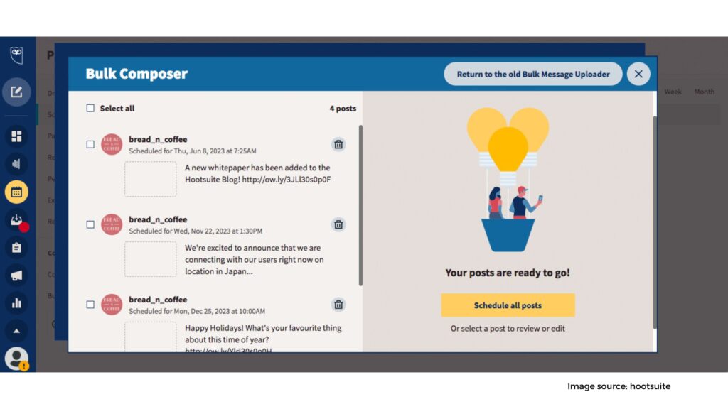 Schedule social posts ahead of time and in bulk