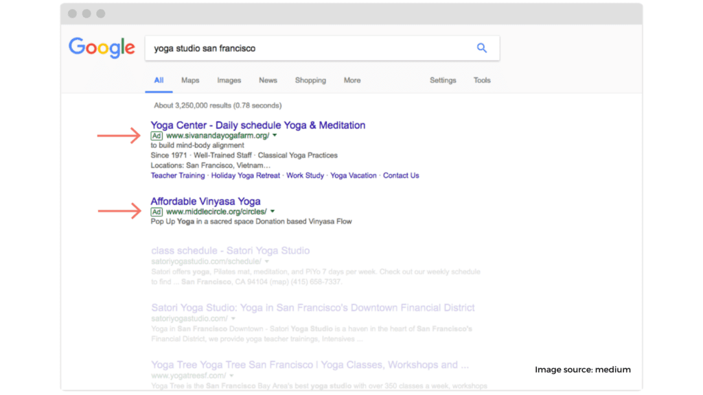 Your yoga studio in Google s paid search results 1